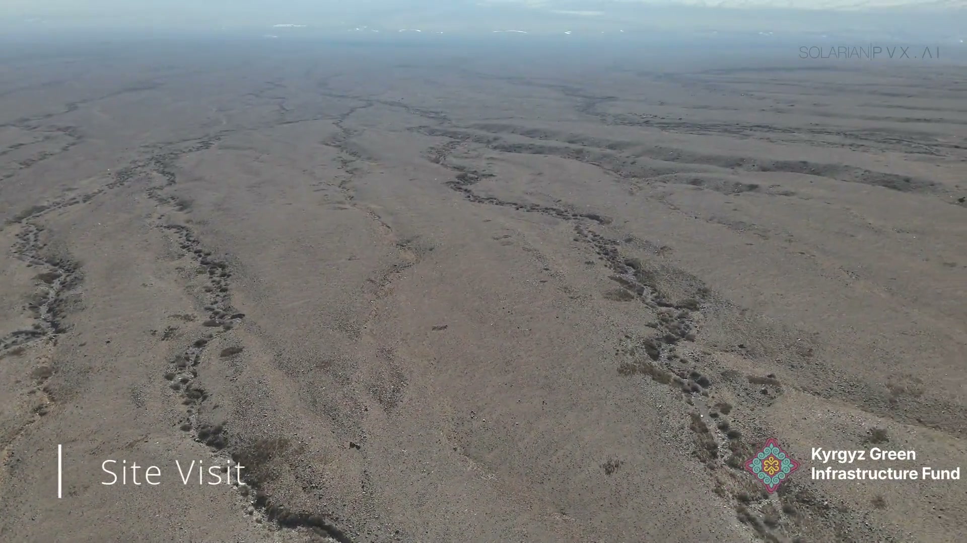 Solar panels in Kyrgyzstan mountain landscape